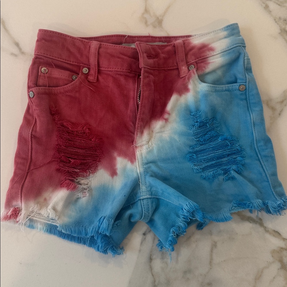 Tractr Pink/blue Denim Shorts. Size 7